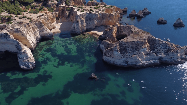 Top view of cliffs in the sea. 